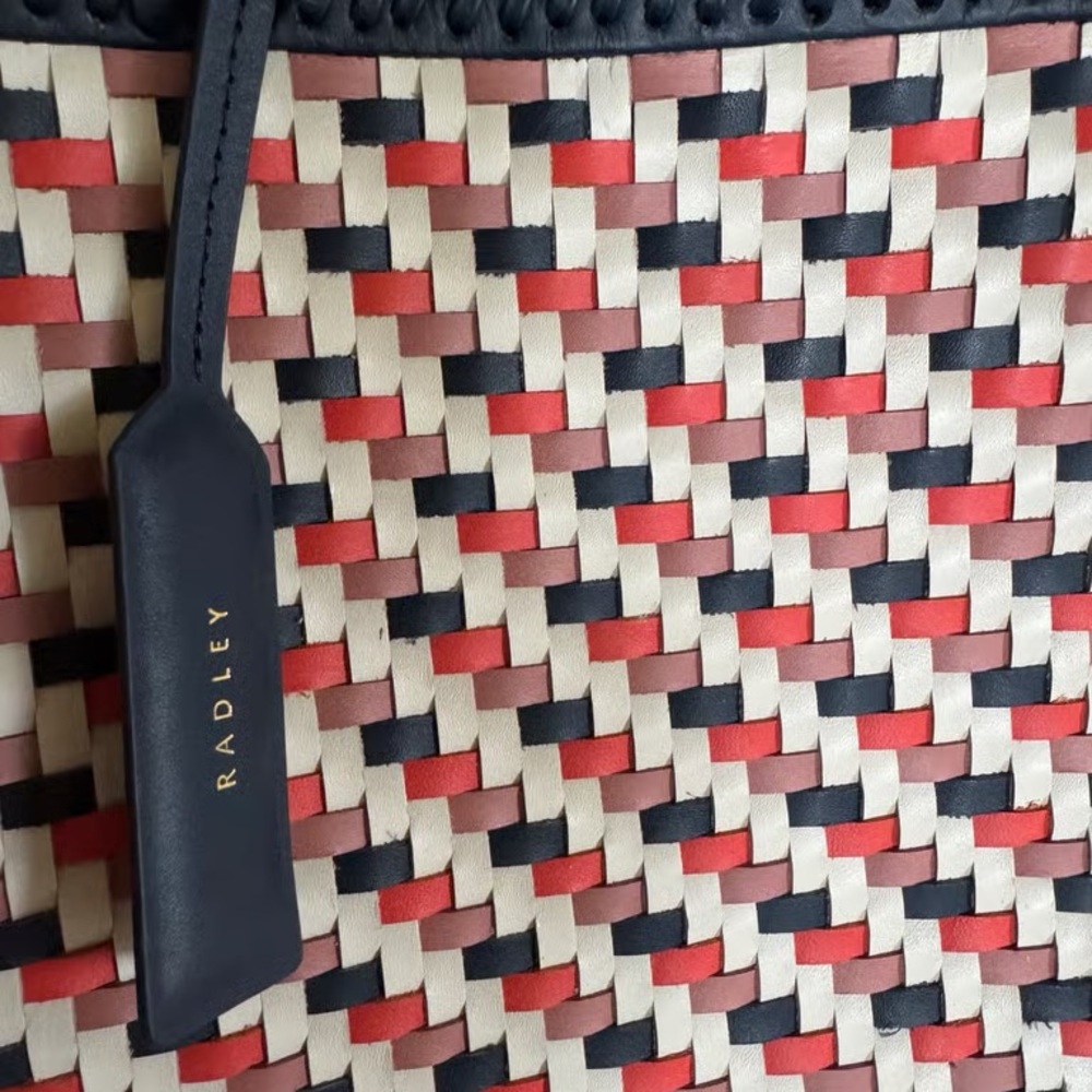 Woven Multicolor Tote Bag with Navy Trim - Picture 3 of 7